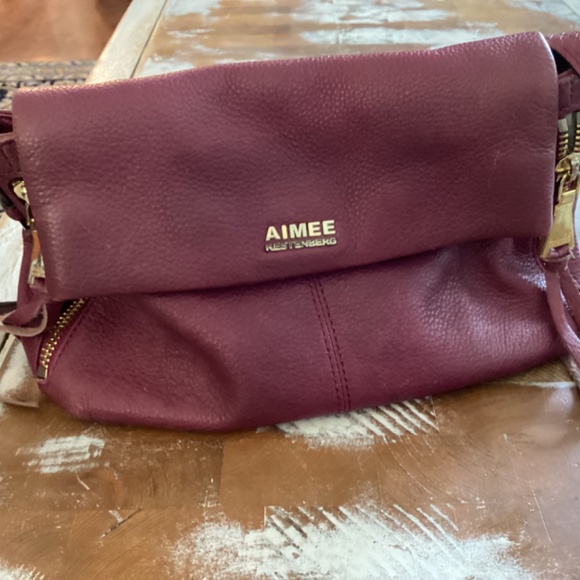 Crossbody lamb leather Aimee Kestenberg raspberry leather crossbody with wallet - Picture 2 of 14